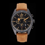 Bell Ross BR126 Flyback Black Dial Case Gold Numerals Brown Suede Leather Strap BR5589