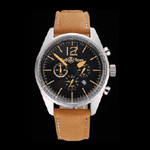Bell Ross BR126 Flyback Black Dial Silver Case Gold Numerals Brown Suede Strap BR5591