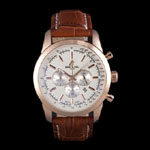 Breitling Transocean White Dial Brown Leather Strap Rose Gold Bezel BL5647