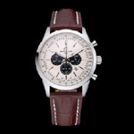 Breitling Transocean Chronograph White Dial Stainless Steel Case Brown Leather Bracelet BL5712