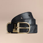 Burberry Embossed Check London Leather Belt Black 39353711