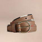 Burberry House Check and Bridle Leather Belt Dark Sand 39629351