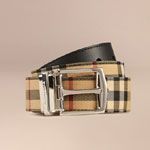 Burberry Reversible Horseferry Check and Leather Belt Black 39826651