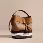 Burberry Medium Ashby in Canvas Check and Leather Saddle Brown 39829371