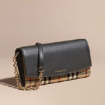 Burberry Horseferry Check and Leather Wallet with Chain Black 40186961