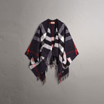 Burberry Check Cashmere and Wool Poncho in Navy 40196201