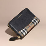 Burberry Horseferry Check and Leather Ziparound Wallet Black 40202651