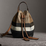 Burberry Small Canvas Check and Leather Bucket Bag in Tan 40495541