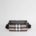Burberry Check Print Leather Cube Bum Bag in Dark Birch Brown 80355071