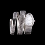 Bvlgari Serpenti 23mm White Dial Stainless Steel Case With Diamonds Double Steel Bracelet BV5809
