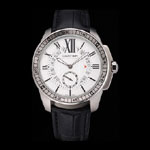 Cartier Calibre De Cartier Small Seconds White Dial Stainless Steel Black Leather Strap CTR5923