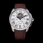Cartier Calibre Tourbillon White Dial Stainless Steel Case Brown Leather Strap CTR5933