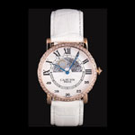 Cartier Moonphase Rose Gold Watch with White Leather Band ct254 CTR5942