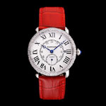 Cartier Ronde Louis Cartier White Dial Stainless Steel Diamond Bezel Red Leather Strap CTR5971
