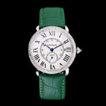 Cartier Ronde Louis Cartier White Dial Stainless Steel Diamond Bezel Green Leather Strap CTR5972