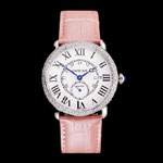 Cartier Ronde Louis Cartier White Dial Stainless Steel Diamond Bezel Pink Leather Strap CTR5973