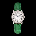 Cartier Ronde White Dial Diamond Bezel Stainless Steel Case Green Leather Strap CTR5978