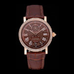 Cartier Rotonde Brown Dial Gold Case With Jewels Brown Leather Strap CTR6033