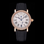 Cartier Rotonde White Dial Gold Case With Jewels Black Leather Strap CTR6034