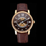 Swiss Cartier Rotonde Small Complication Brown Dial Gold Diamond Case Brown Strap CTR6036