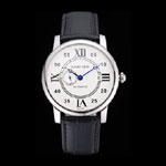 Swiss Cartier Rotonde Solo White Dial Silver Case Black Leather Strap CTR6038