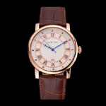 Cartier Rotonde Date White Dial Rose Gold Case Brown Leather Strap CTR6039