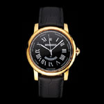 Swiss Cartier Rotonde Annual Calendar Black Dial Gold Case Black Leather Strap CTR6041