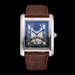 Cartier Tank Black And White Dial Stainless Steel Case Brown Leather Strap CTR6083