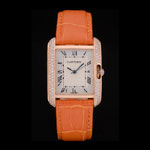 Cartier Tank Anglaise 30mm White Dial Diamonds Gold Case Orange Leather Bracelet CTR6100