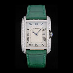Cartier Tank Anglaise 36mm White Dial Diamonds Steel Case Green Leather Bracelet CTR6107