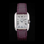 Cartier Tank Anglaise 30mm White Dial Stainless Steel Case Purple Leather Bracelet CTR6108