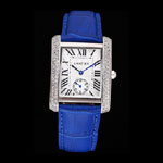 Cartier Tank MC Stainless Steel Diamond Case White Dial Blue Leather Strap CTR6130