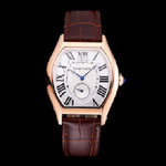 Cartier Tortue Large Date White Dial Gold Case Brown Leather Strap CTR6144