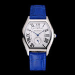 Cartier Tortue Large Date White Dial Stainless Steel Case Blue Leather Strap CTR6146
