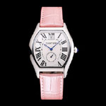 Cartier Tortue Large Date White Dial Stainless Steel Case Pink Leather Strap CTR6147