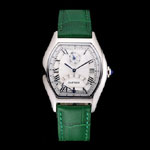 Cartier Tortue Perpetual Calendar White Dial Stainless Steel Case Green Leather Strap CTR6149