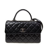 Chanel Flap bag top handle lambskin black A69923 Y82326 94305