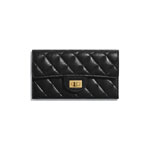 Chanel Gold Tone Metal Black 2.55 Long Flap Wallet A80829 Y04634 C3906