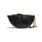 Chanel Gold Tone Metal Black Waist Bag AS1581 B02377 94305