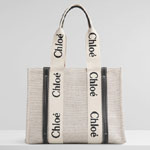 Chloe Medium Woody Tote Bag In Cotton Canvas Ribbon CHC21US383E6691J