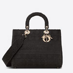 Dior Large Lady D Lite Bag Black Cannage Embroidery M0566OREY M989