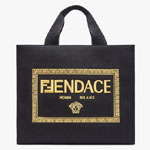 Fendi Fendace Embroidered black canvas Logo Tote 7VA558AJIAF0FQV