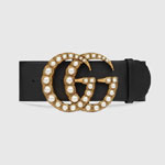 Gucci Wide leather belt with pearl Double G 453261 DLX1T 9094
