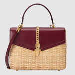 Gucci Sylvie wicker small top handle bag 574429 JCIHG 8889