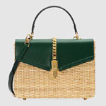 Gucci Sylvie wicker small top handle bag 574429 JCIHG 8923
