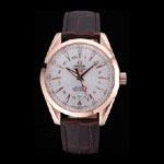 Omega Seamaster Planet Ocean GMT White Dial Rose Gold Case Brown Leather Band OMG6475