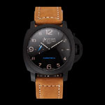Swiss Panerai Luminor GMT Carbotech Black Dial Black Case Brown Leather Strap PAM6528