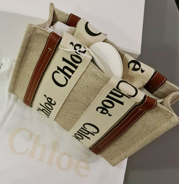 Chloe Small Woody Tote Bag Cotton Canvas Ribbon CHC21US385E6690U review image #1