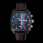 Tag Heuer Monaco Calibre 36 Blue And Red Dial Stripes Dial Black Leather Strap TG6709