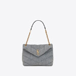 YSL Puffer Medium Chain Bag In Denim And Smooth Leather 577475 FAADY 4780